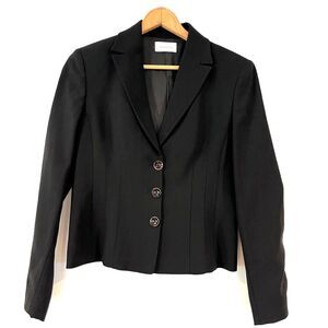 Caractere Black Blazer Fitted Lined Size 42/8 Wool Blend 3 Button Office Work